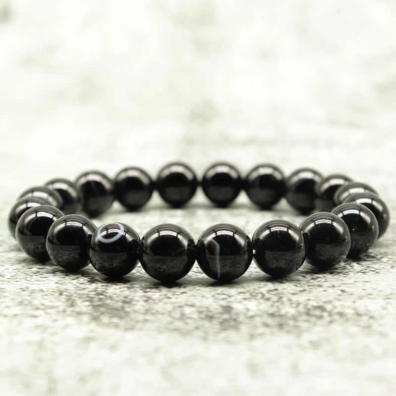 Minimalist Black Agate Bead Bracelet Men Natural Stone Jewelry