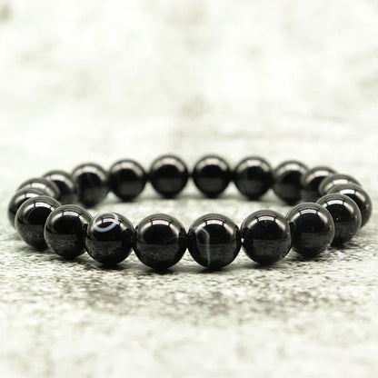 Minimalist Black Agate Bead Bracelet Men Natural Stone Jewelry
