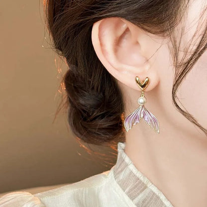 Elegant Sweet Gradient Fishtail Pearl Earrings for Ladies Party