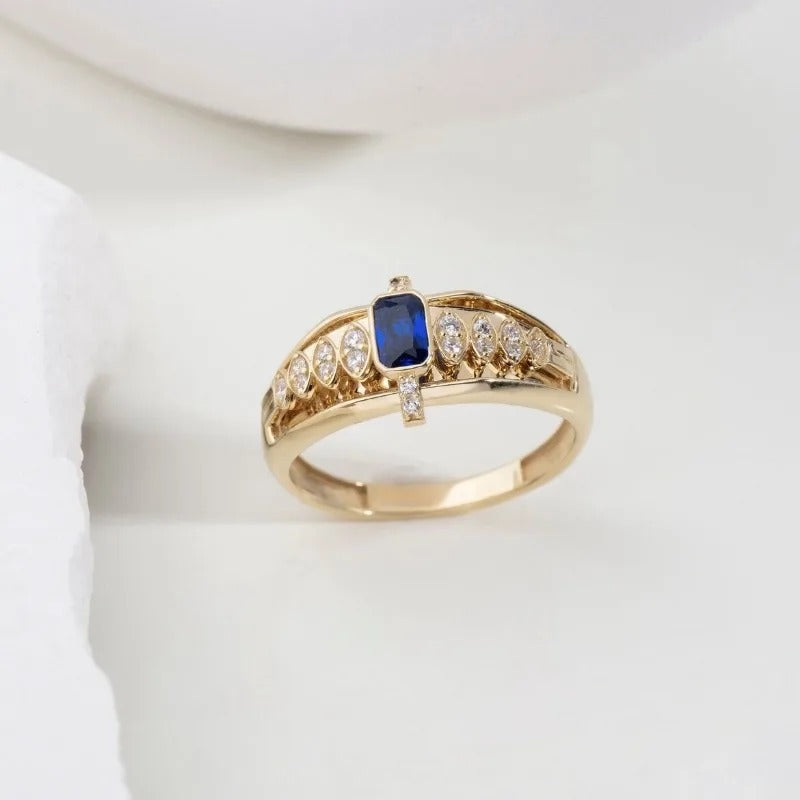 Delicate Gold Color Square Oval Rings for Women Red White Blue Stone Rings Jewelry Party Gift