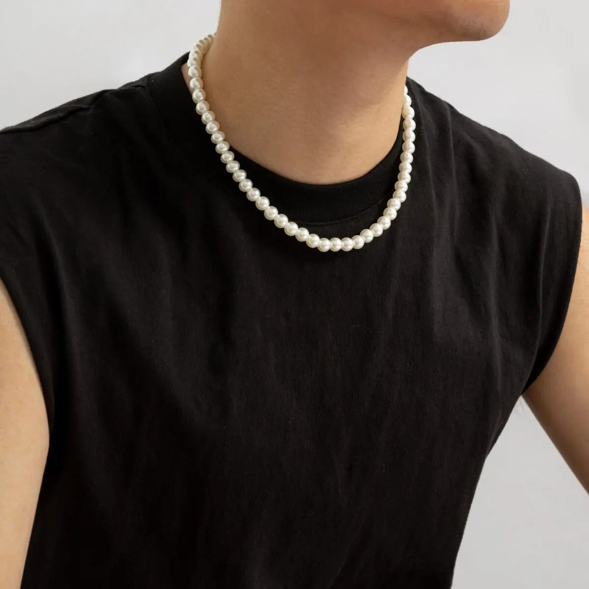 Imitation Pearl Beaded Choker Necklace for Men White Trendy Jewelry