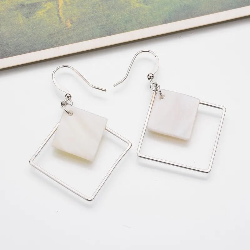 Minimalist Punk Love Square White Shell Drop Earrings For Women Ear Jewelry Wedding