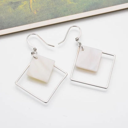 Minimalist Punk Love Square White Shell Drop Earrings For Women Ear Jewelry Wedding