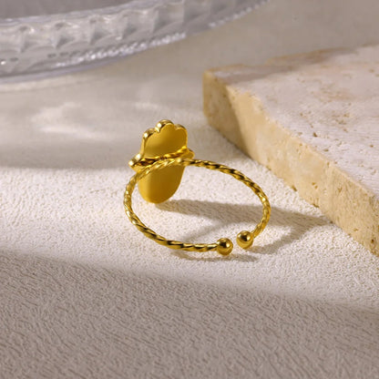 Gold Hamsa Hand Stainless Steel resizable Ring inspired Palm Jewelry for Women