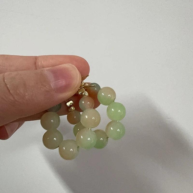 Style Colorful Beaded Jade Earrings for Women Female High-End Temperament Earrings New Ethnic Jewelry