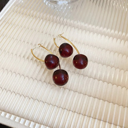 Retro Dark Red Cherry Drop Earrings Simple Fruit Earring For Women Fashion Party Jewelry Trend Accessories Gift