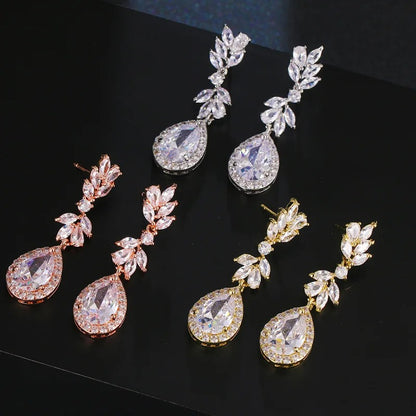 Luxury Flower Cubic Zirconia Drop Earrings for Women