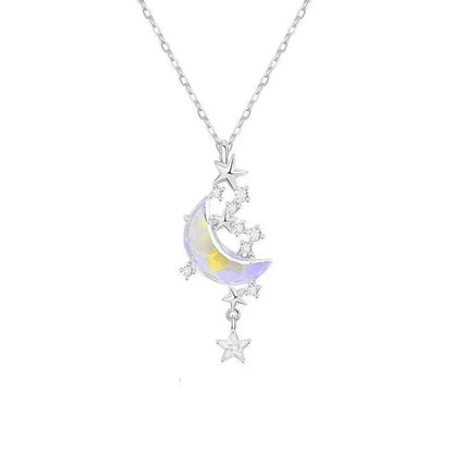 Korean Crystal Star and Moon Chokers, Colorful Enamel Stone Pendant Necklaces for Women, Neck Chain, Fashion Jewelry Gifts