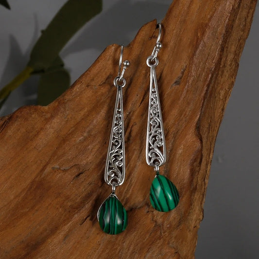 Vintage Elegant Green Drop Jewel Pendant Earrings, Stylish Women Creative Jewelry Gifts