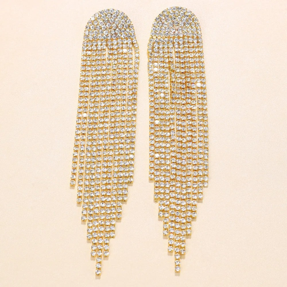Fashion Shiny Exaggerated Long Tassel Earring Statement Wedding Drop Dangling Earring for Women 2025 Fashion Jewelry Party Gift