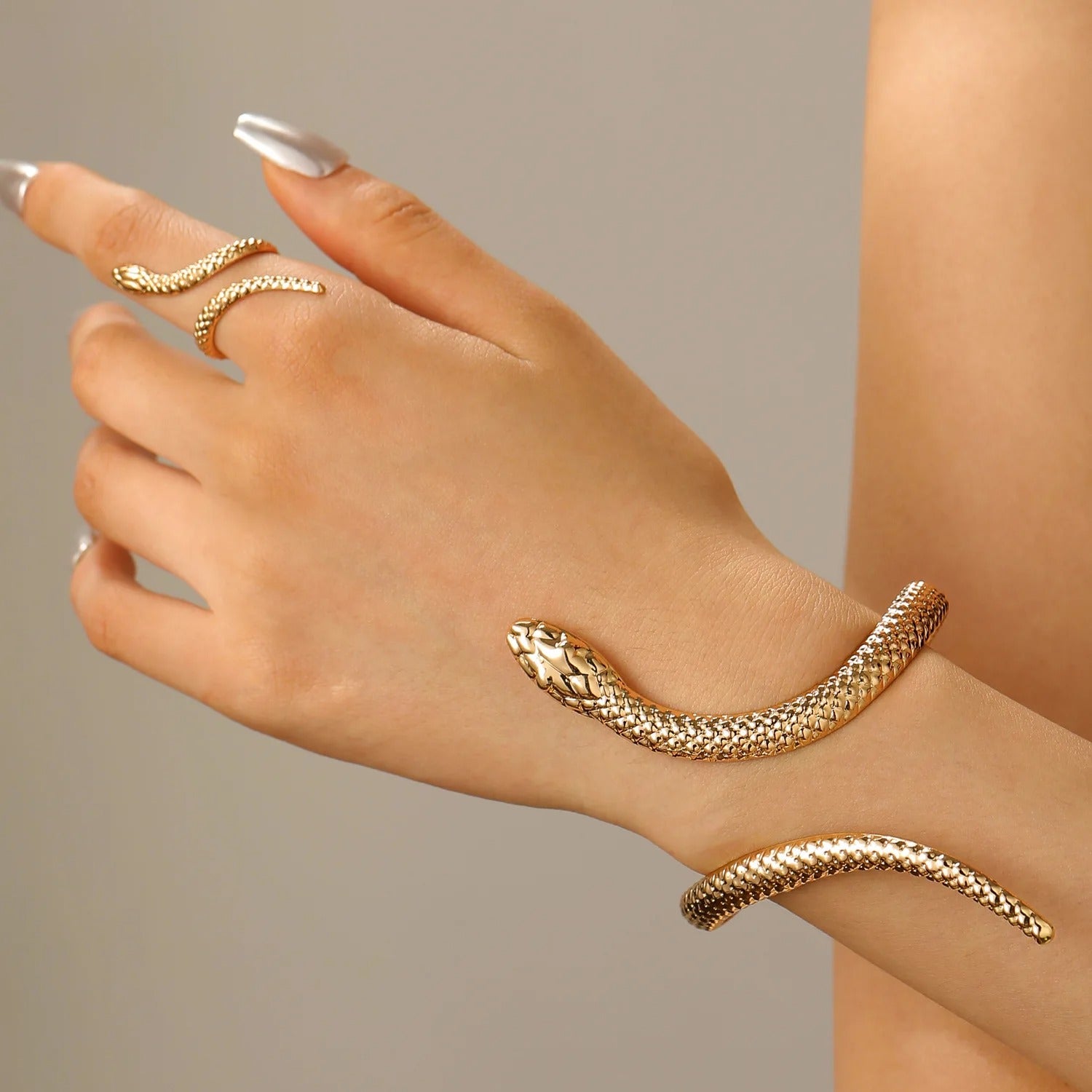 2025 Punk Snake Bangles Ring Set For Women Snake Opening Cuff Bracelet Aesthetic Fashion Jewelry