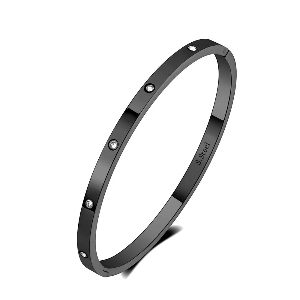 Luxury CZ Crystal  Cuff Bangle For Women Classic Cubic Zirconia Love Titanium Stainless Steel Bracelet Jewelry
