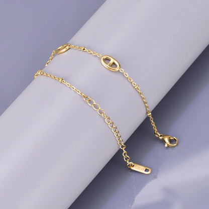 Gold-Plated Stainless Steel Bracelet Oval Charm Link Adjustable Clasp