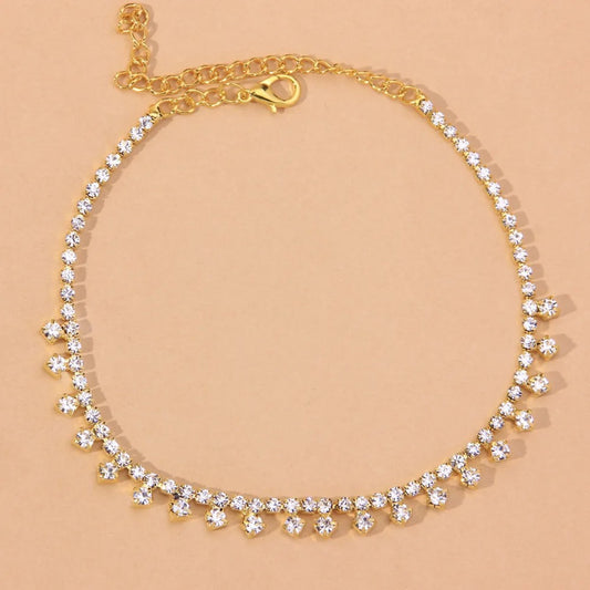 Water Drop Anklet Rhinestone Foot Chain for Women Summer Beach Crystal Leg Ankle Bracelet Sandals Jewelry