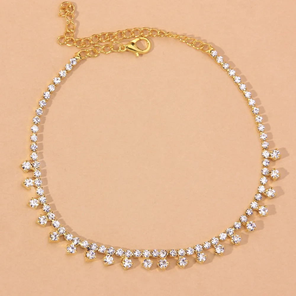 Water Drop Anklet Rhinestone Foot Chain for Women Summer Beach Crystal Leg Ankle Bracelet Sandals Jewelry