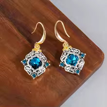 Elegant Blue Rhombus Gemstone Dangle Earrings for Women
