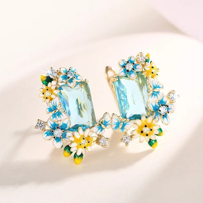 Delicate Gold Flower Butterfly Earrings Women Party Wedding Accessories