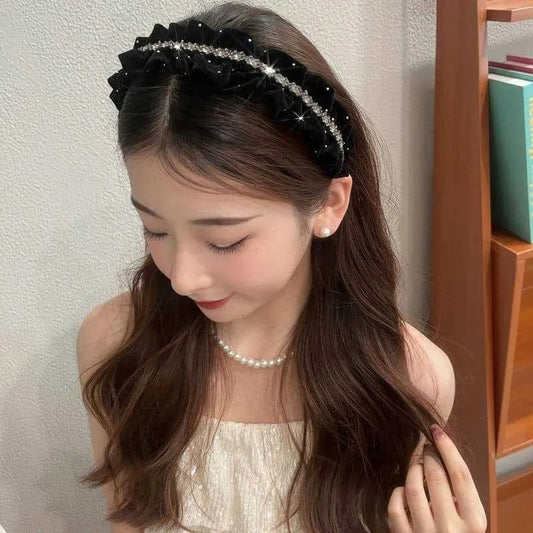 Velvet Rhinestone Headband for Women Luxury Autumn Winter Vintage Hair Accessory, Versatile Elegant Hair Band