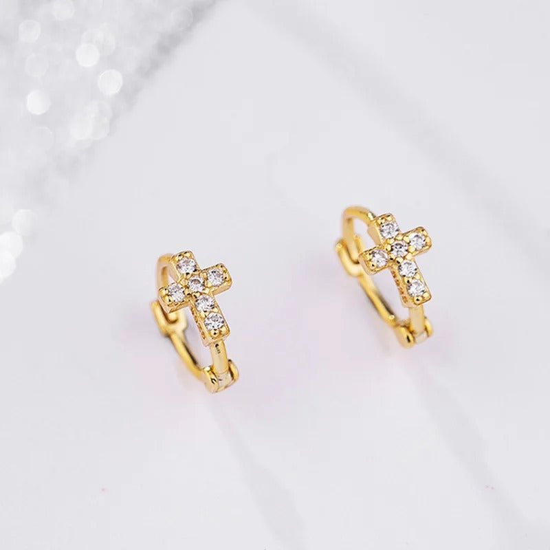 Sterling Silver Zircon Cross Hoop Earrings Wedding Party Gift