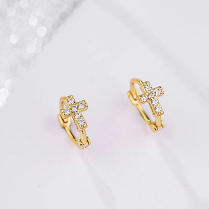 Sterling Silver Zircon Cross Hoop Earrings Wedding Party Gift