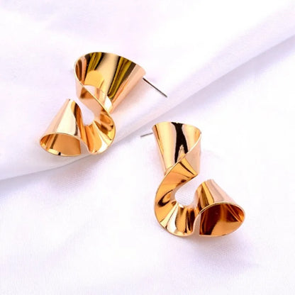 European Asymmetry Big Spiral Wave Drop Earrings Women Gold Statement