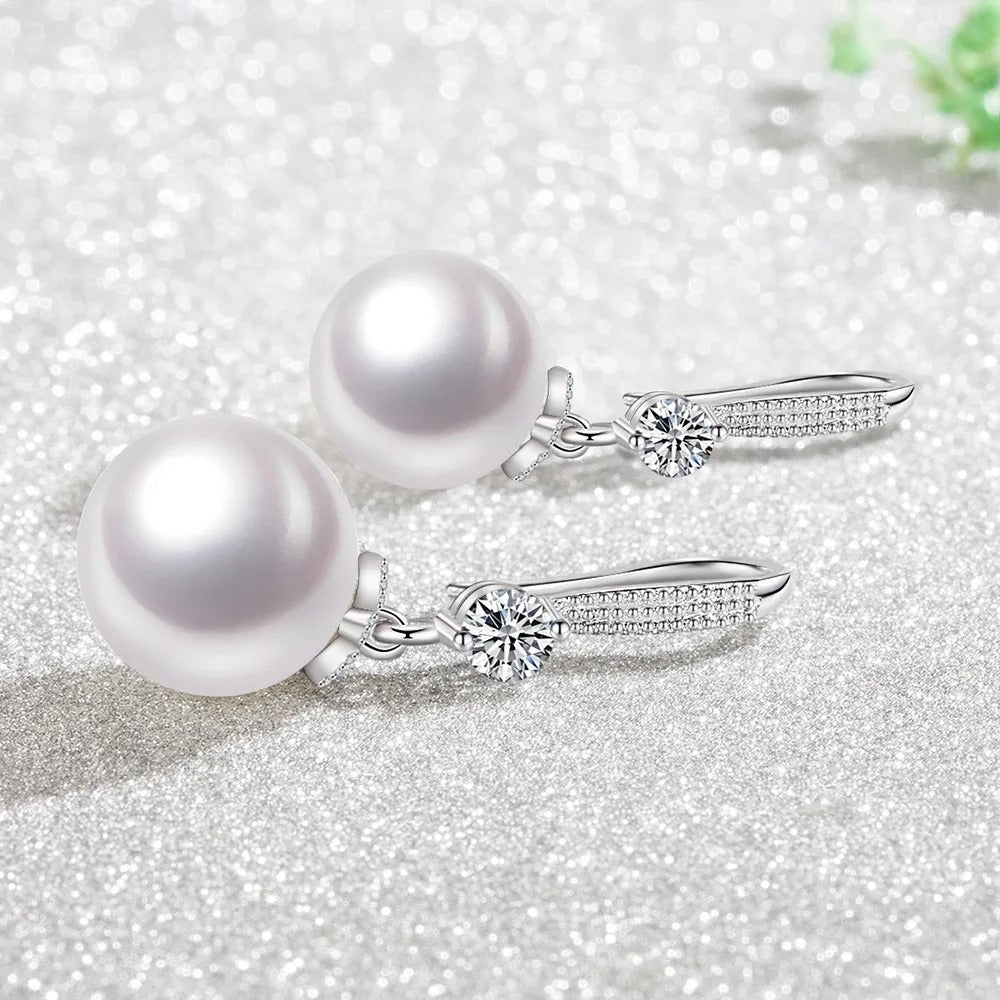 Sterling Silver Pearl & Zircon Earrings Women Party Jewelry