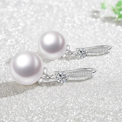 Sterling Silver Pearl & Zircon Earrings Women Party Jewelry