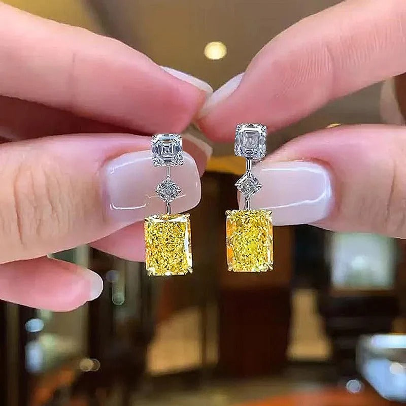Yellow Cubic Zircon Dangle Earrings for Women Temperament Elegant Ear Accessories Daily Wear Party Aesthetic Lady Jewelry