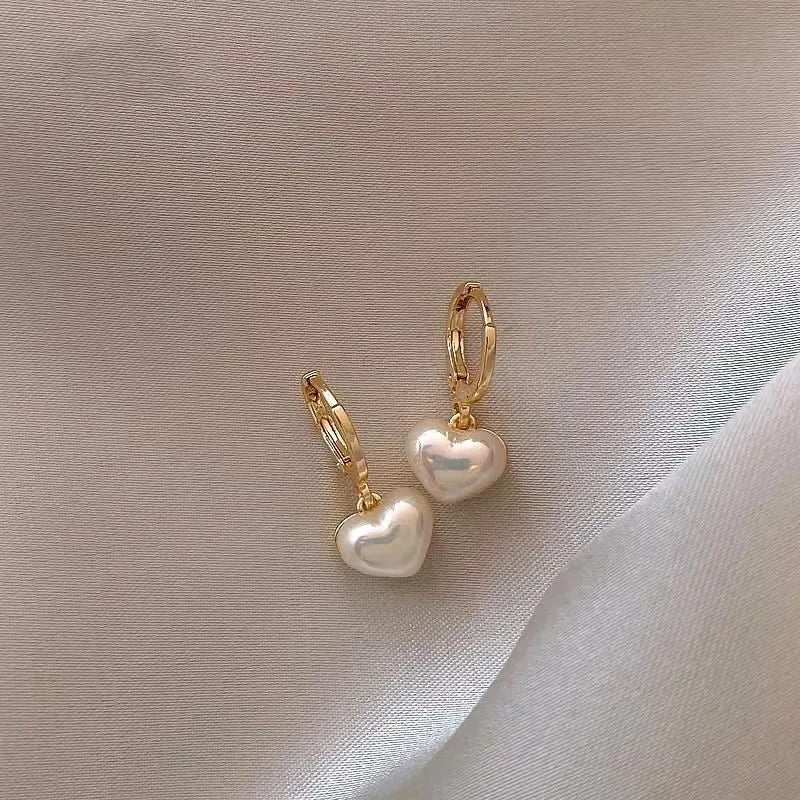 Classic Pearl Heart Drop Earrings Party Jewelry for Women