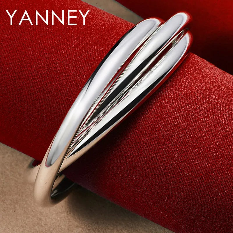 925 Sterling Silver 3-Circle Bangle  Women & Men Fashion Jewelry