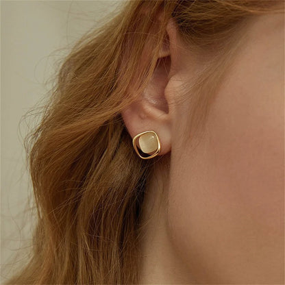 Simple Gold Cat Eye Stone Earrings Trendy Geometric Jewelry for Women
