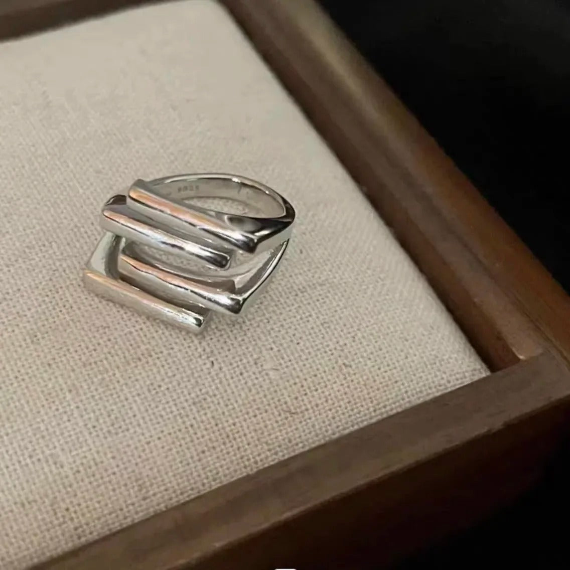 Sterling Gold Geometric Zircon Ring Handmade Retro Jewelry for Women