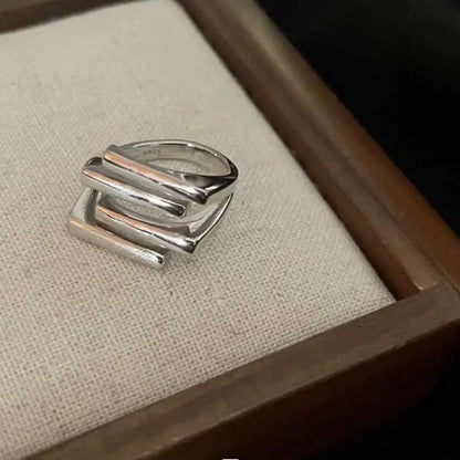 Sterling Gold Geometric Zircon Ring Handmade Retro Jewelry for Women