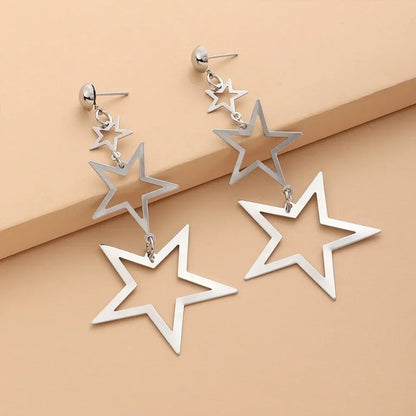 Star Metal Long Drop Earrings Women K-pop Sweet Jewelry