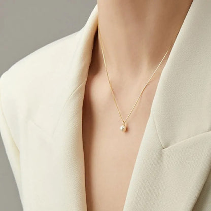 Silver Light Luxury Gold Plating Shell Imitation Pearl Pendant Necklace Women Fashion Clavicle Chain Jewelry
