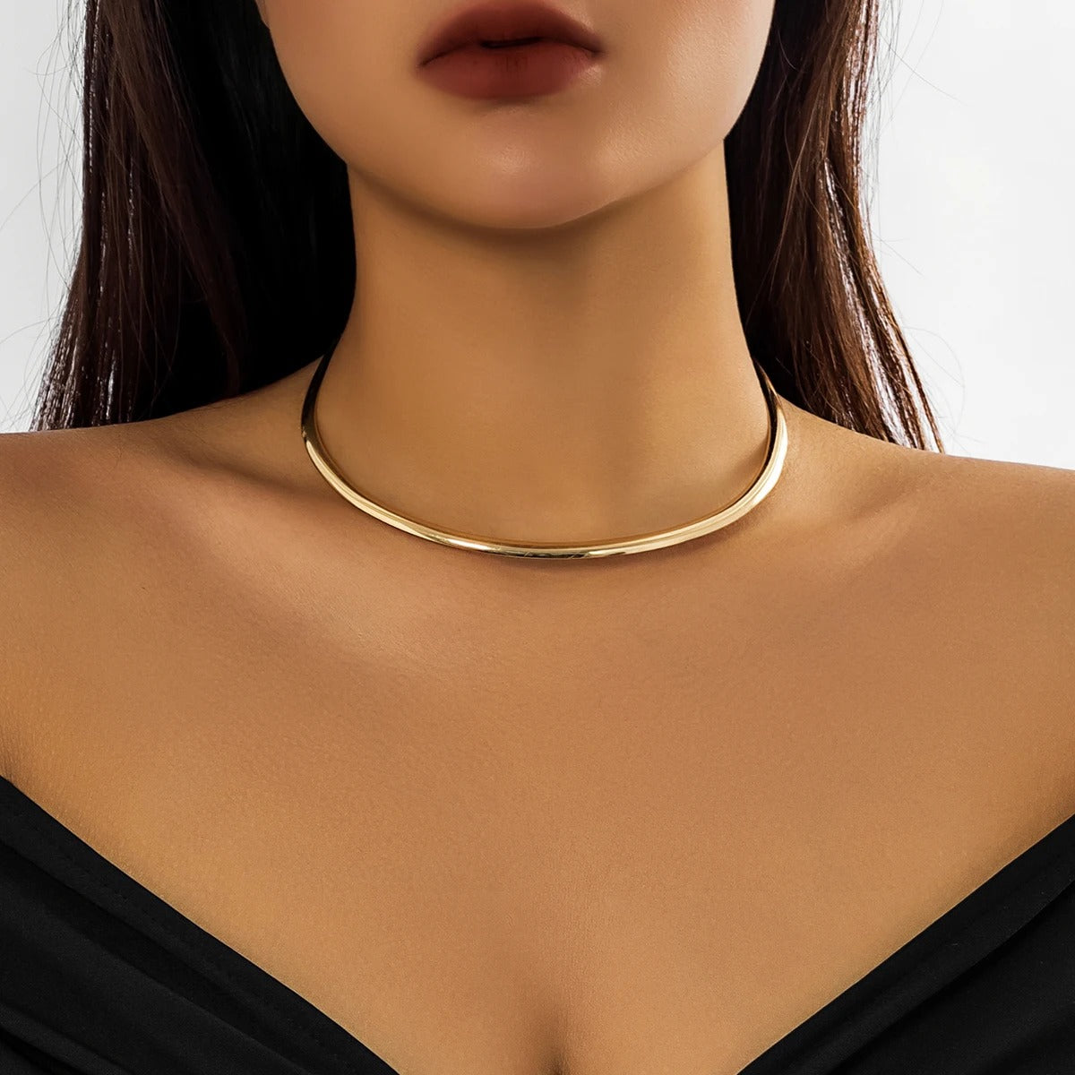Punk Smooth Metal Round Torques Choker Necklace for Women Simple Gold Color Collar Necklace Party Jewelry Gift