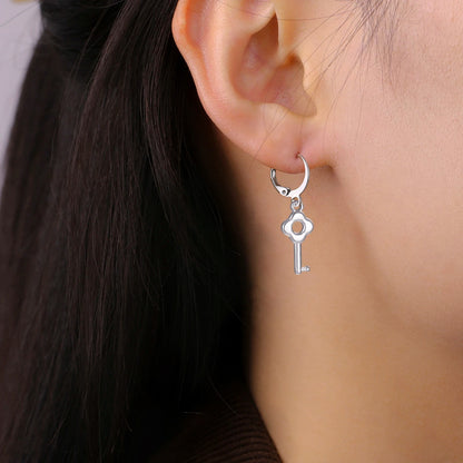 Delicate Flower Key Hoop Earrings Women Girls Sweet Style Gift