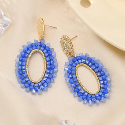 Handmade Oval Crystal Bead Drop Earrings for Women Gift