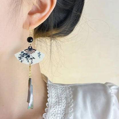 Ethnic Fan Shell Tassel Earrings Long Dangle Jewelry for Women