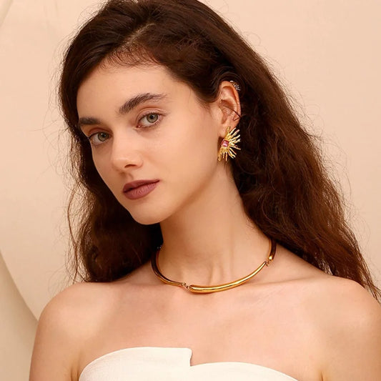 New Design Red Agate Sun Flower Earrings Women Exaggerated Jewelry