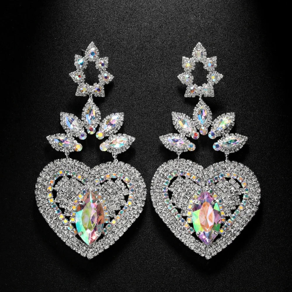 Heart Crystal Dangle Earrings Women Wedding Party Jewelry