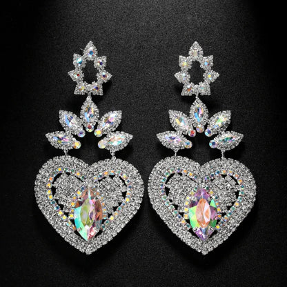 Heart Crystal Dangle Earrings Women Wedding Party Jewelry