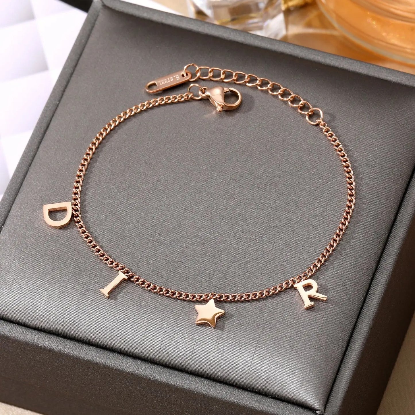 Letter & Star Pendant Stainless Steel Bracelet for Women