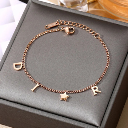 Letter & Star Pendant Stainless Steel Bracelet for Women