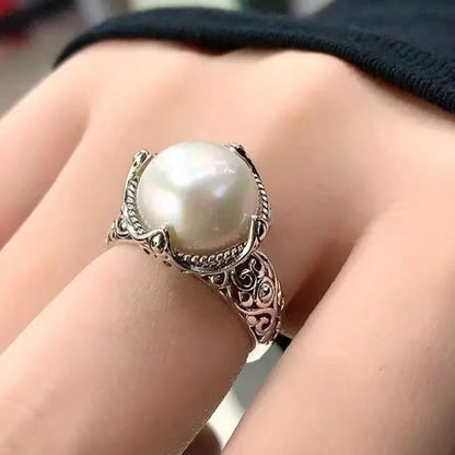 925 Sterling Silver Hollowed Pearl Adjustable Rings For Women Wedding Luxury Accessories