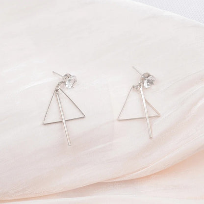Korean Silver Hollow Triangle Crystal Pendant Earrings Women