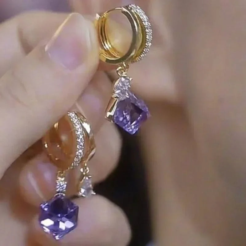 Geometric Square Crystal Zircon Dangle Earrings Women Jewelry