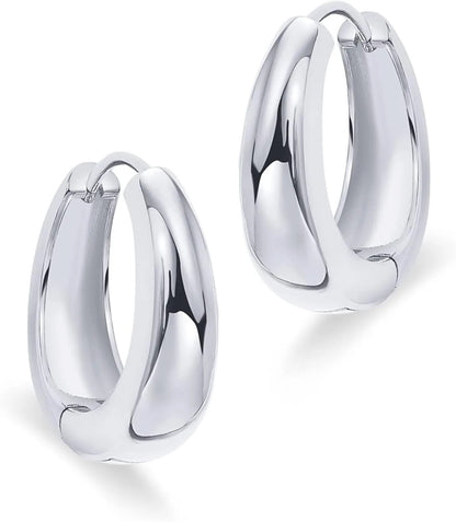 Thick Lightweight Gold Hoop Earrings Women 14K Plated Sterling Silver