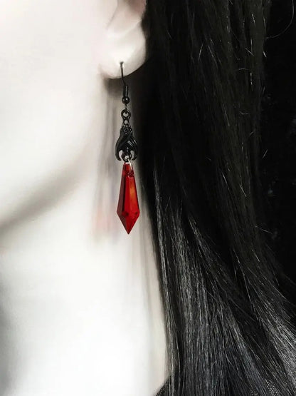 Black Earrings with Red Teardrop Beads, Earrings, Gothic Jewelry,Alternative Jewelry,Gothic Gift for Her,Bat Lover,Halloween