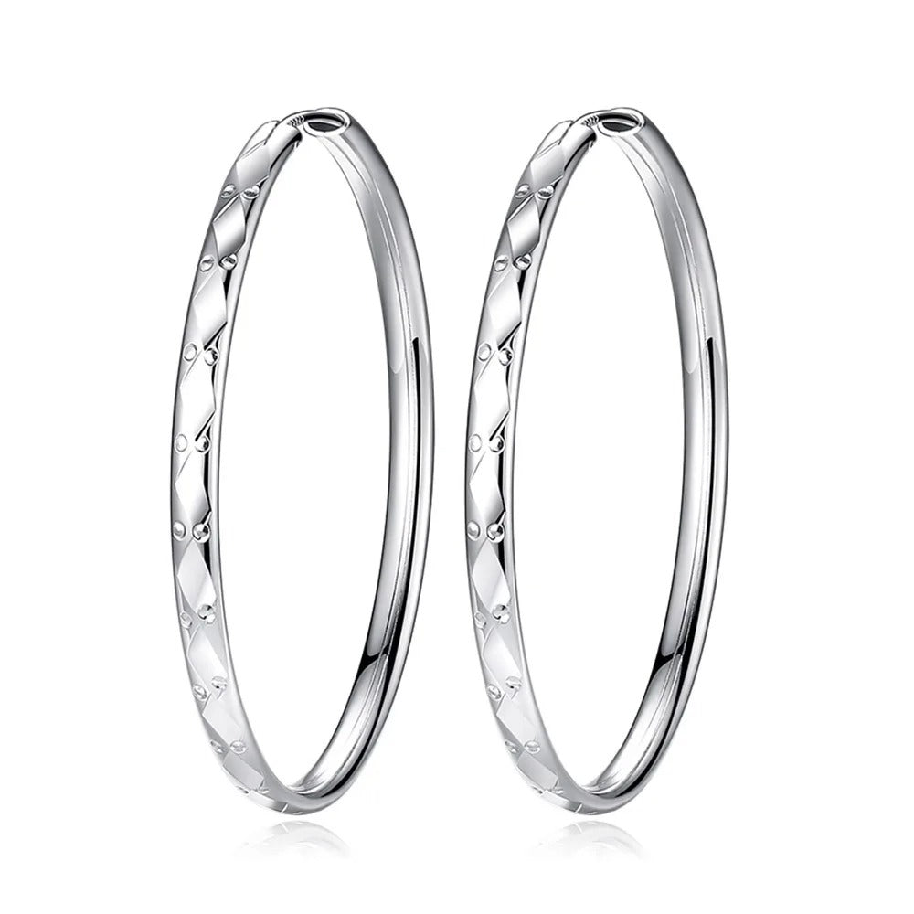 Luxury Sterling Silver Grid Hoop Earrings Women Designer Jewelry